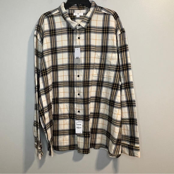 bp Other - BP LS Flannel Button down Shirt Ivory Black Jacob Plaid 3XL NWT